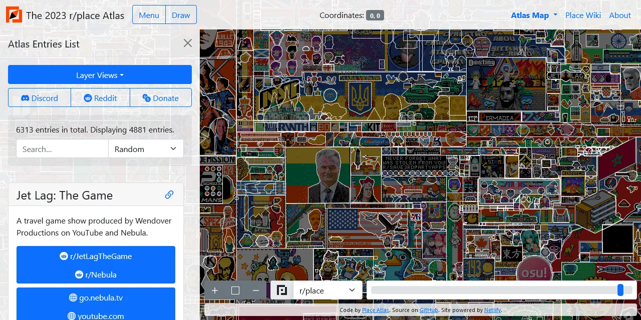 Screenshot of the The 2023 r/place Atlas.