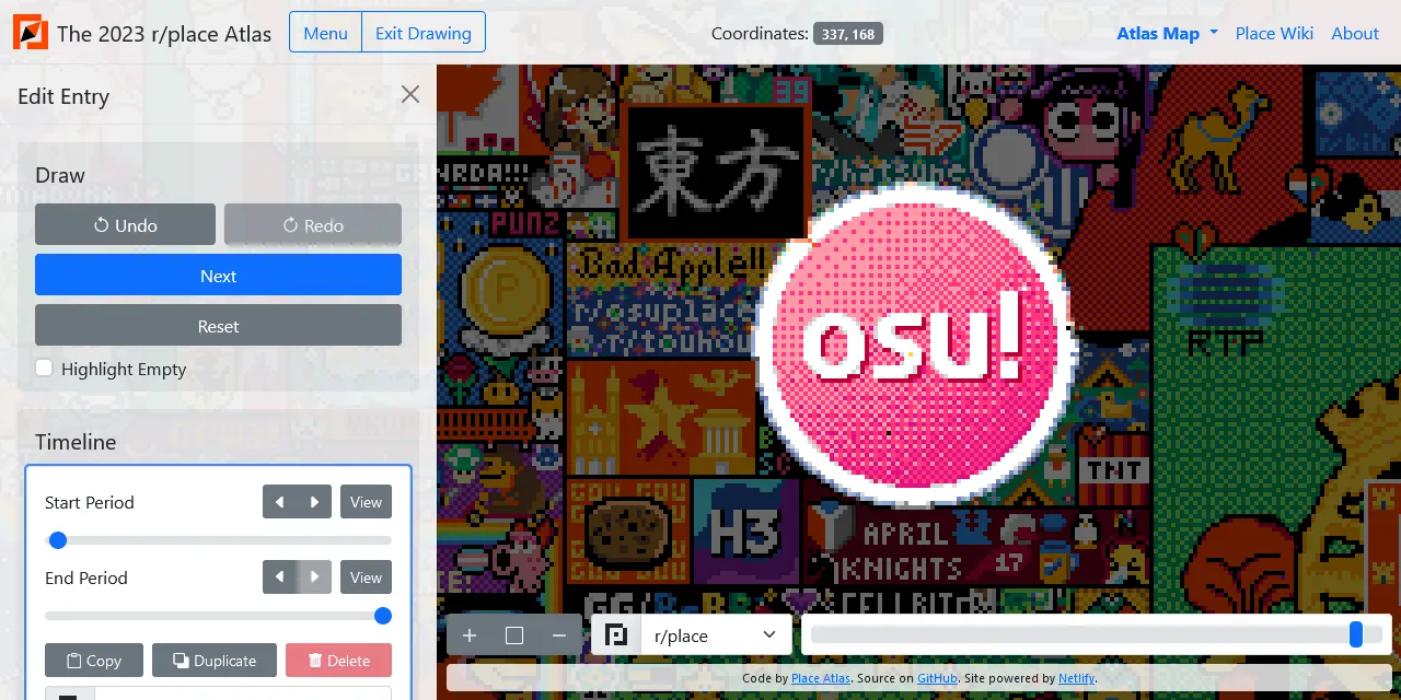 A screenshot showing the draw mode, editing an entry.
